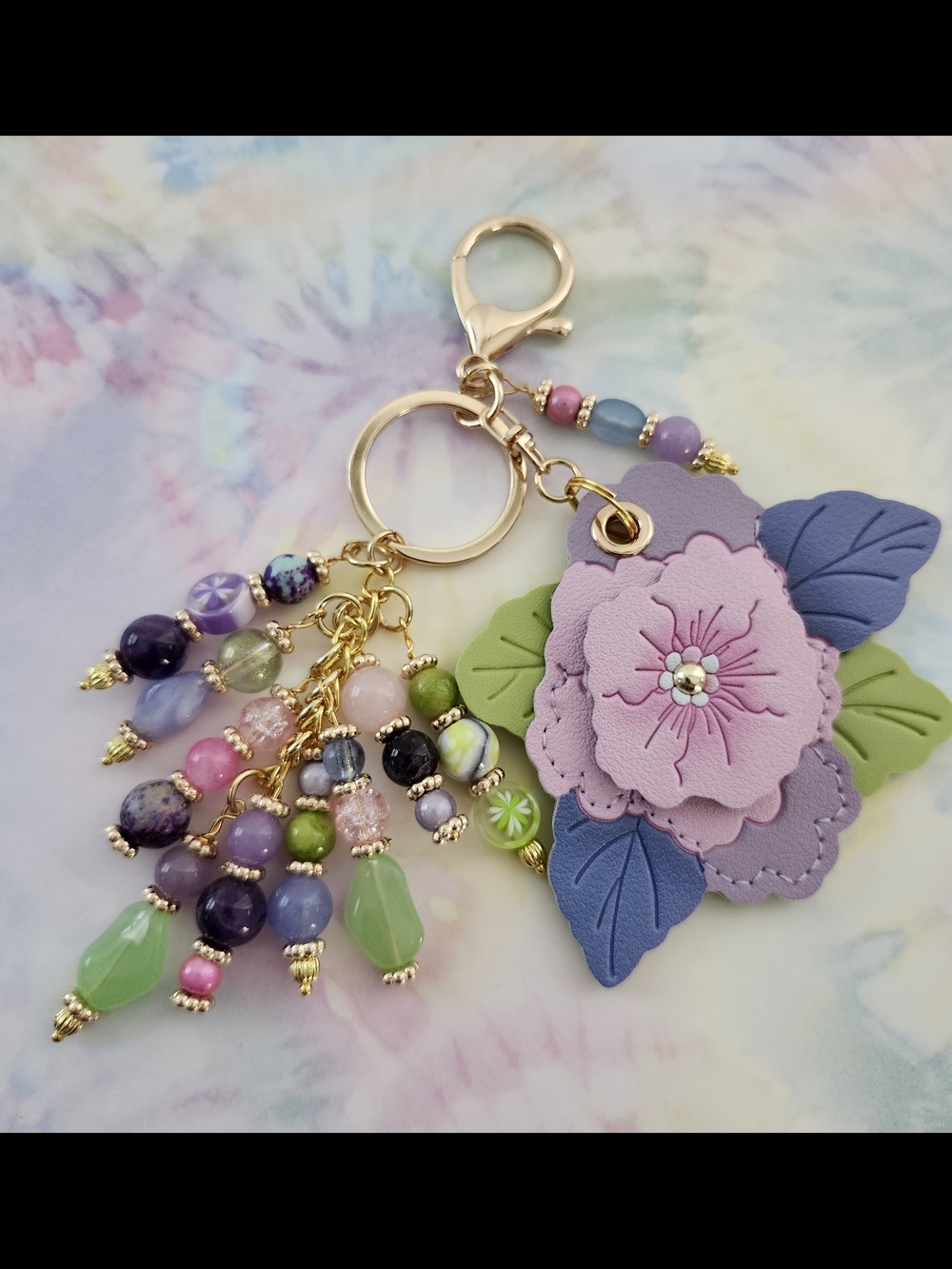Floral Purse Charm or Keychain Amethyst Rose Quartz Aquamarine Jade Handcrafted